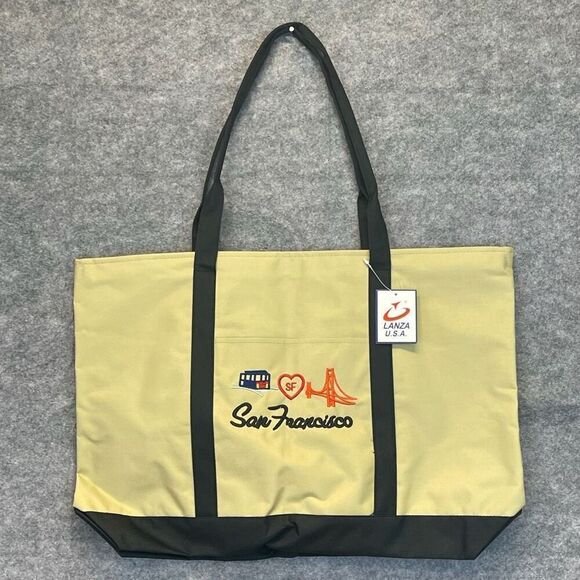 NWT San Francisco Skyline Bag Women's Large Cream Black Carry Tote Embroidered - Picture 1 of 15